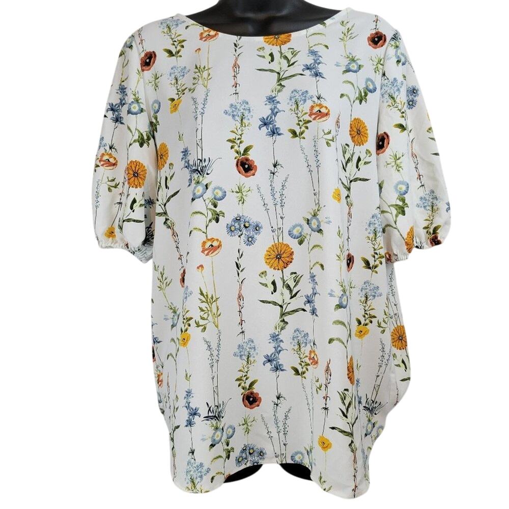 Remade Floral Print Puff Sleeve Blouse Top Womens - Picture 9 of 9